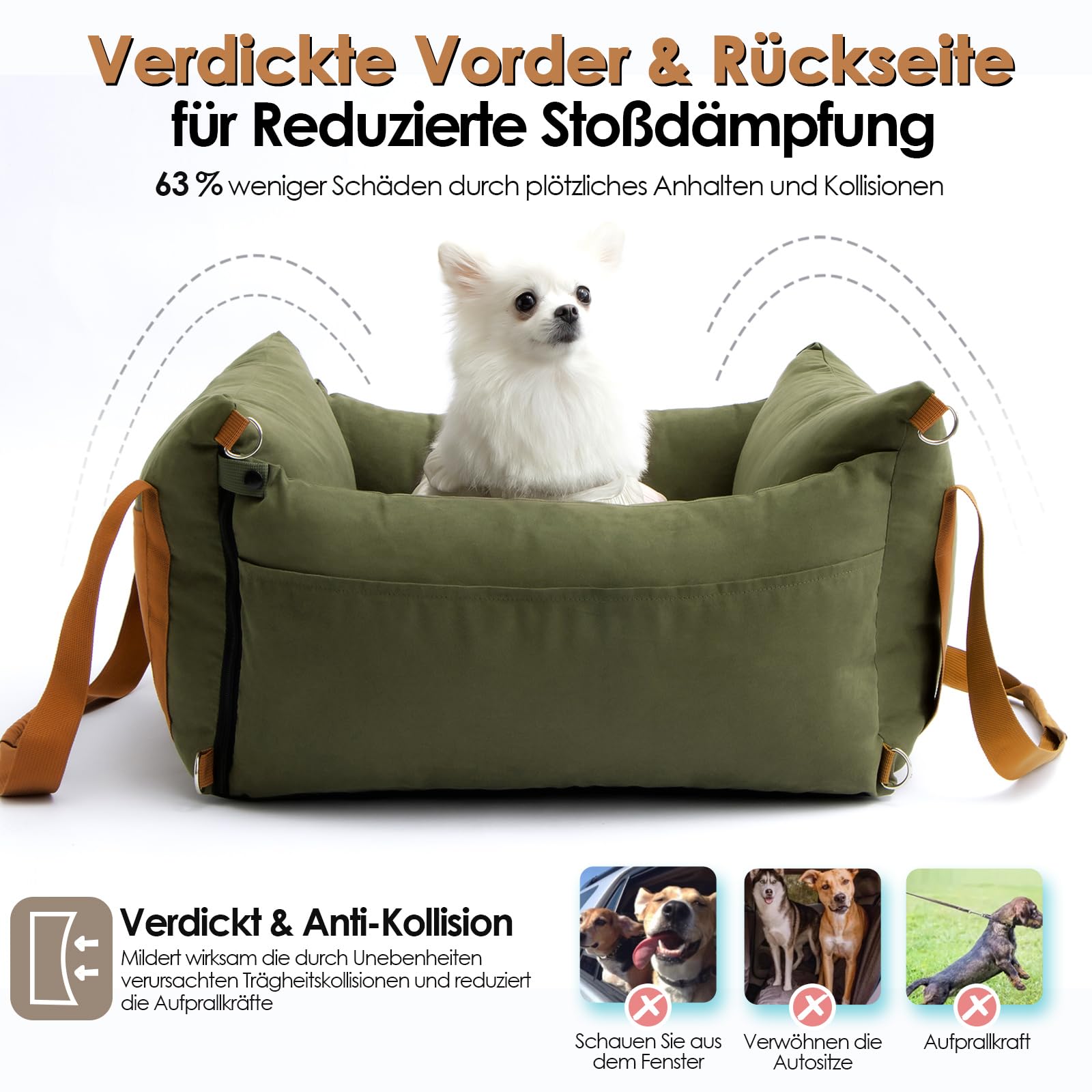 Hundesitz Auto Tragbar für Kleine & Mittlere Hunde bis 15kg