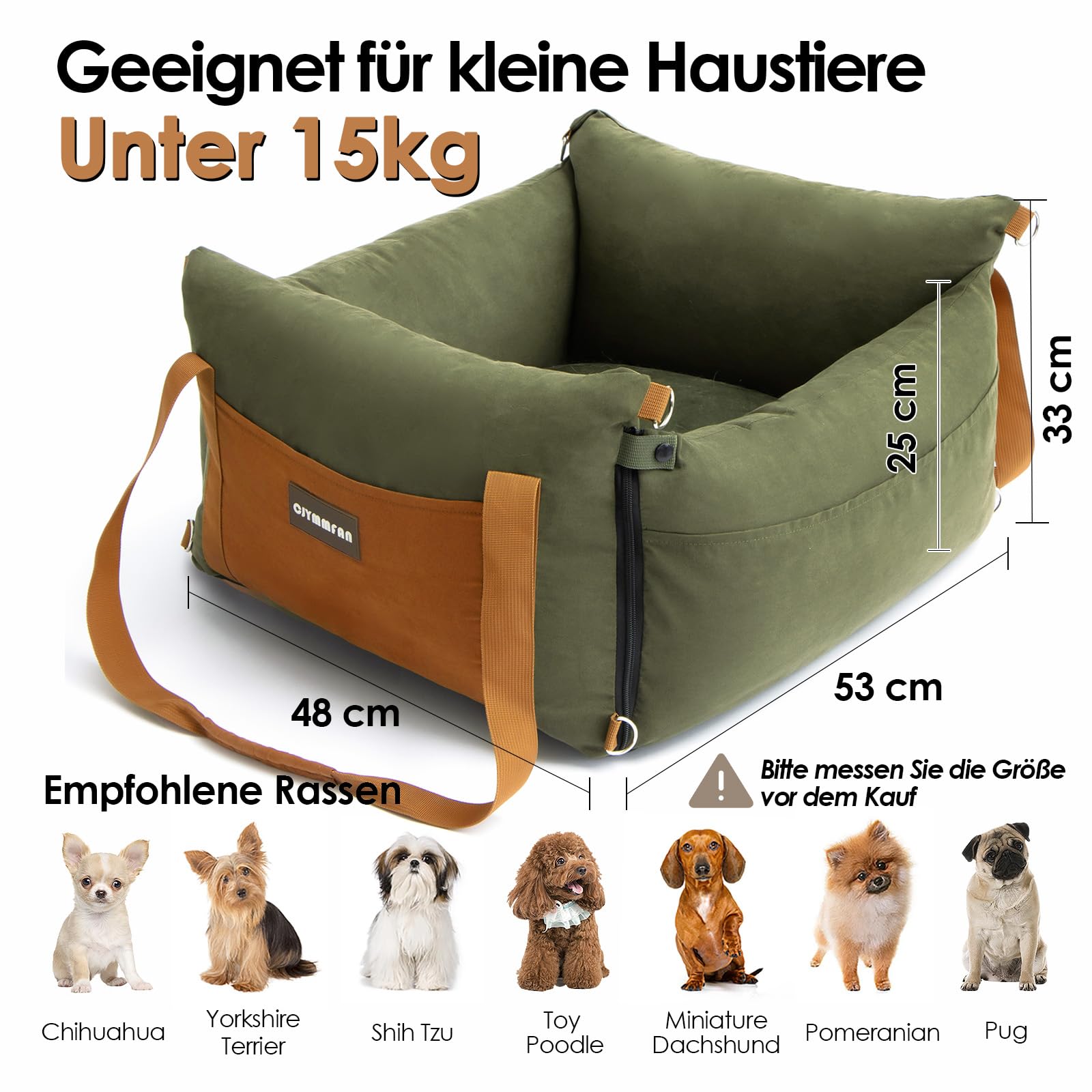 Hundesitz Auto Tragbar für Kleine & Mittlere Hunde bis 15kg