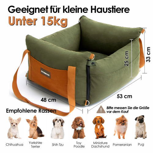 Hundesitz Auto Tragbar für Kleine & Mittlere Hunde bis 15kg