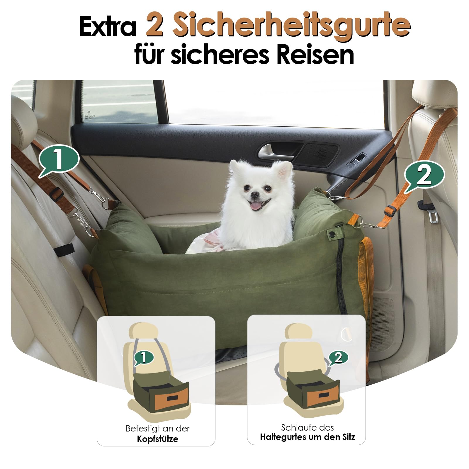 Hundesitz Auto Tragbar für Kleine & Mittlere Hunde bis 15kg