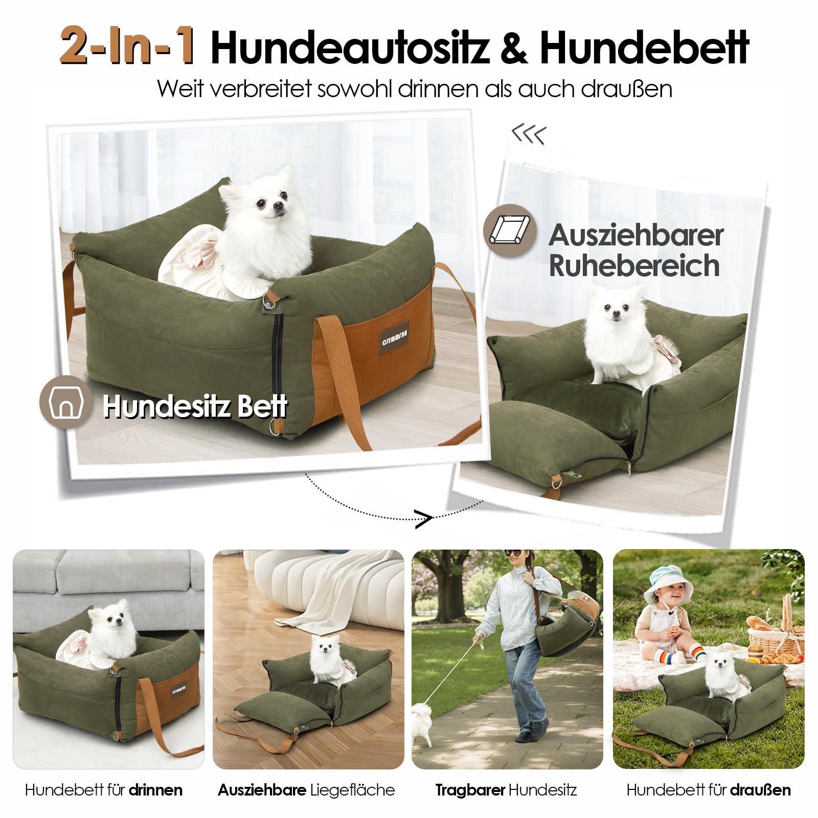 Hundesitz Auto Tragbar für Kleine & Mittlere Hunde bis 15kg