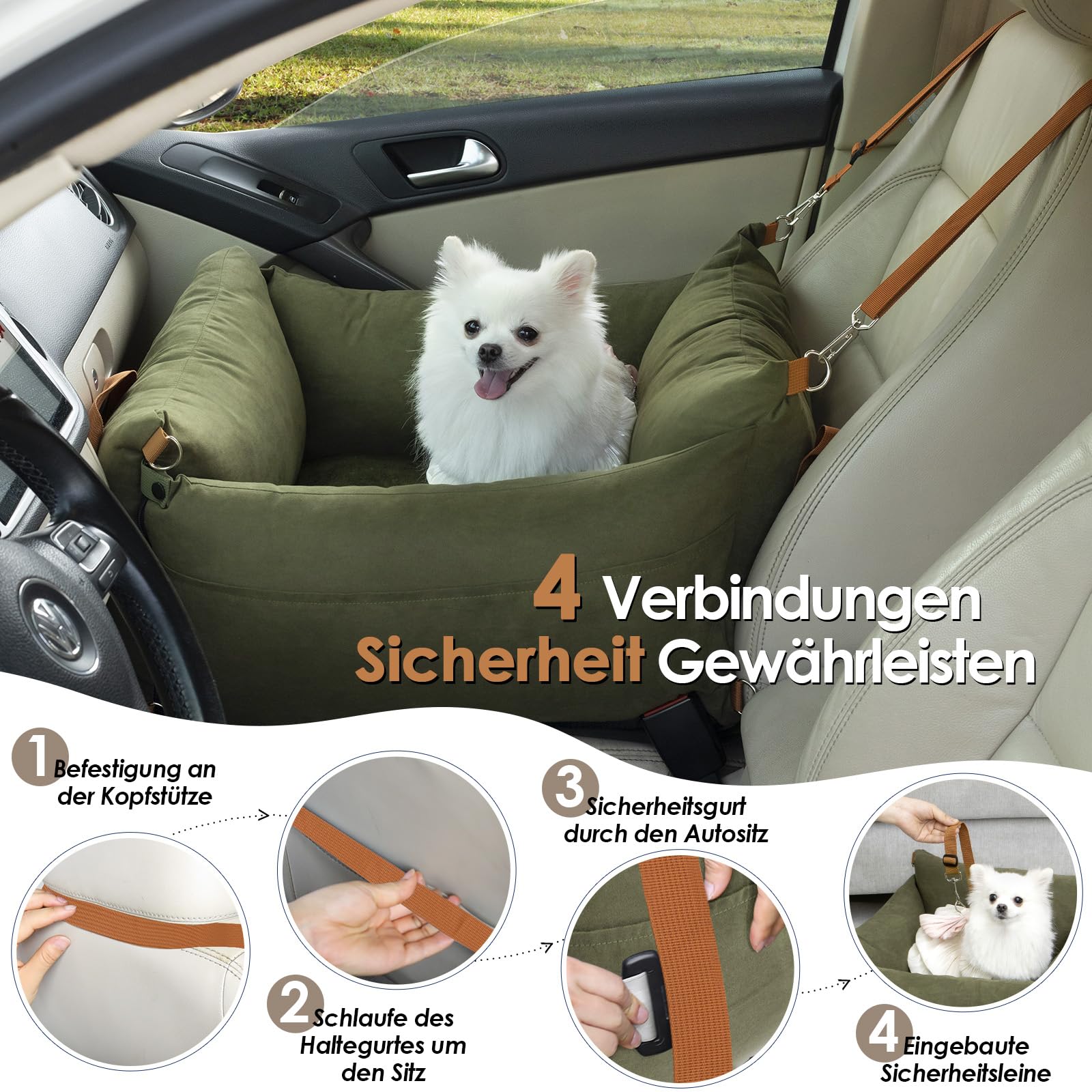 Hundesitz Auto Tragbar für Kleine & Mittlere Hunde bis 15kg